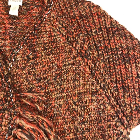 Chico's Katrina Boho Wool Blend Fringed Chunky Knit Open Front Cardigan Sweater - Picture 16 of 17